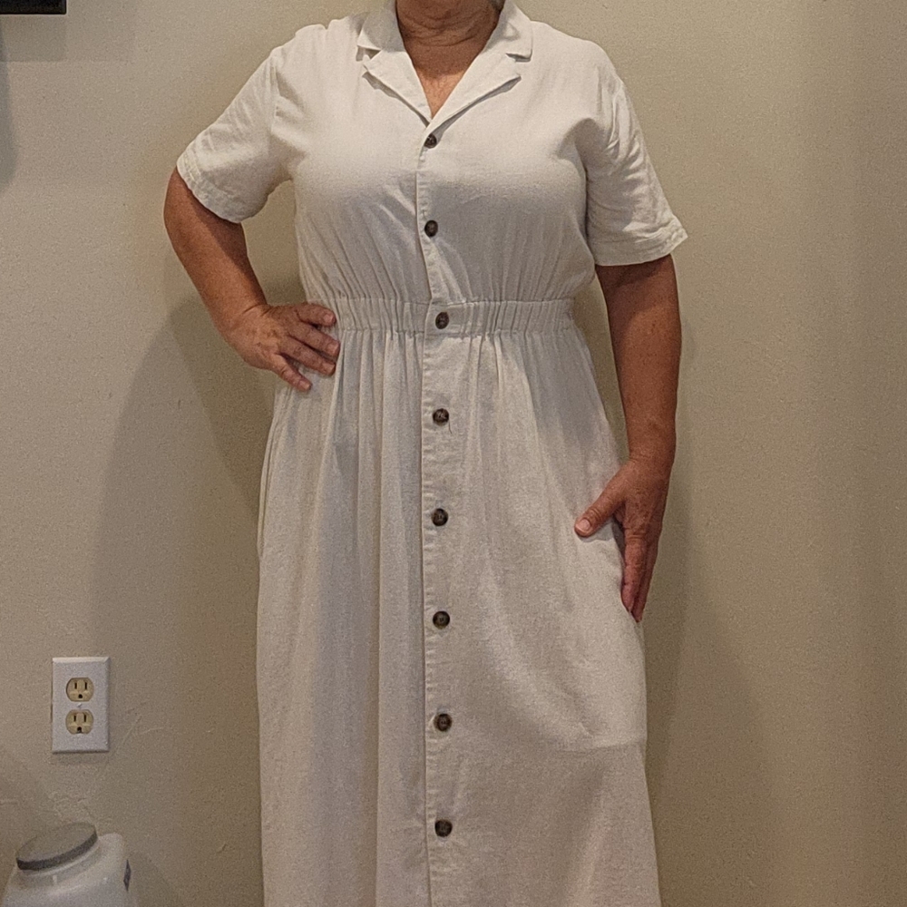 Women's Button-Front Cream Dress with Collar